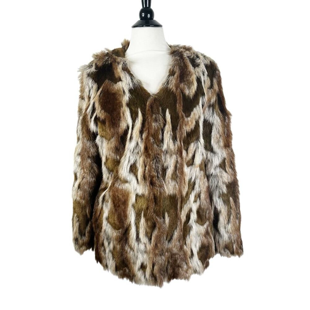 Adrienne Landau Animal Print Vegan Faux Fur Coat Jacket Size Medium